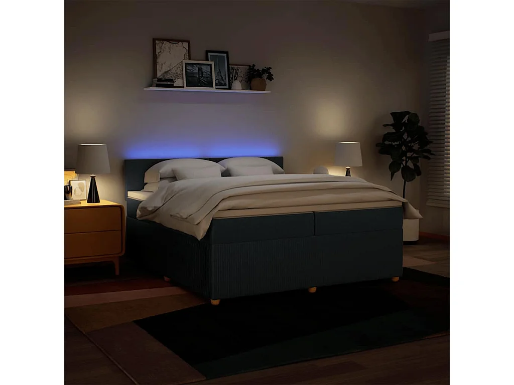 Boxspring met matras stof blauw 200x200 cm