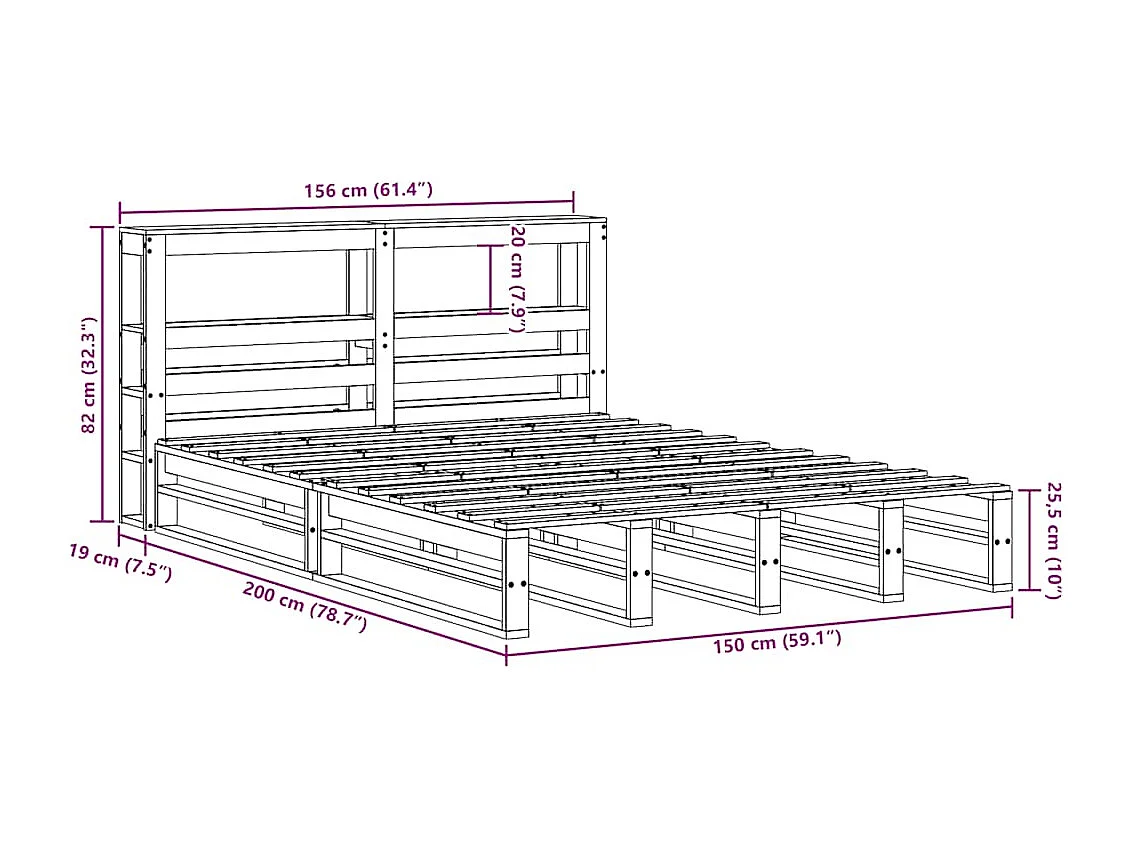Bedframe zonder matras massief grenenhout 150x200 cm
