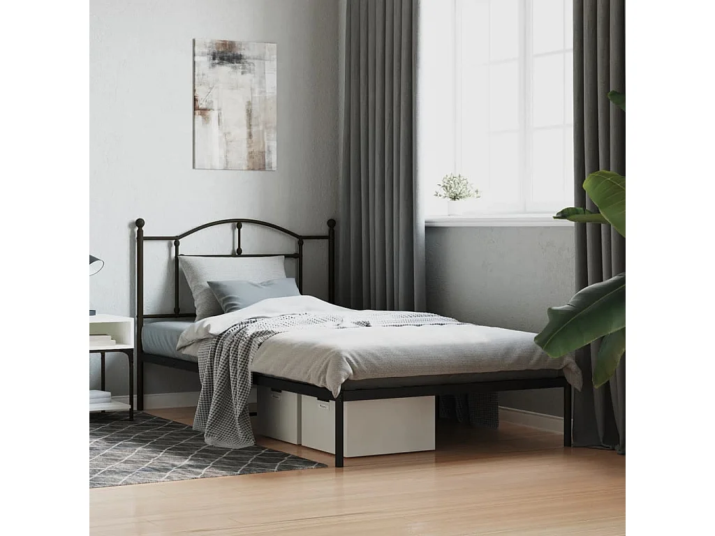 Cadre de lit métal sans matelas avec tête de lit noir 107x203cm