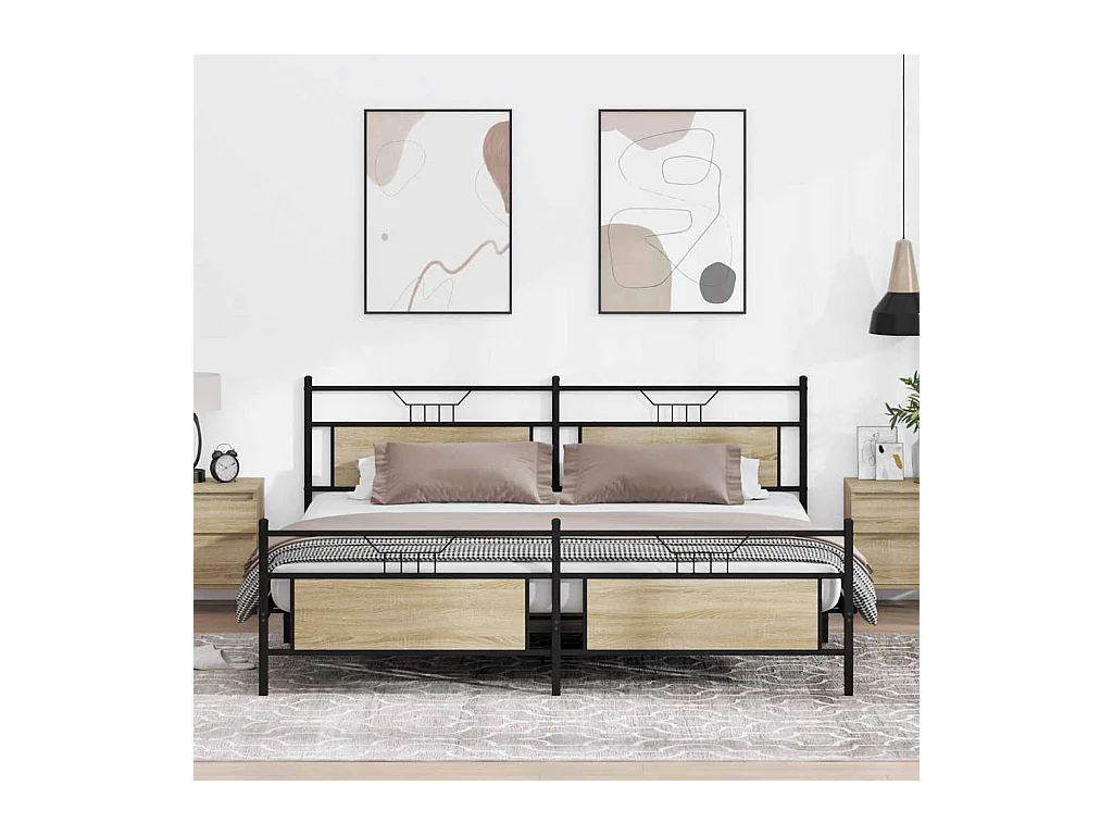 Cadre de lit en métal sans matelas chêne sonoma 200x200 cm