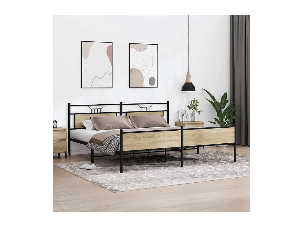 Cadre de lit en métal sans matelas chêne sonoma 200x200 cm