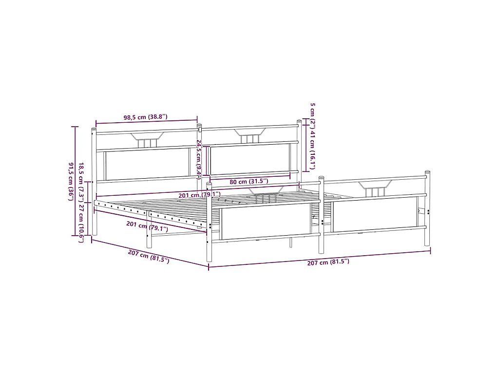 Estructura de cama sin colchón metal roble Sonoma 200x200 cm