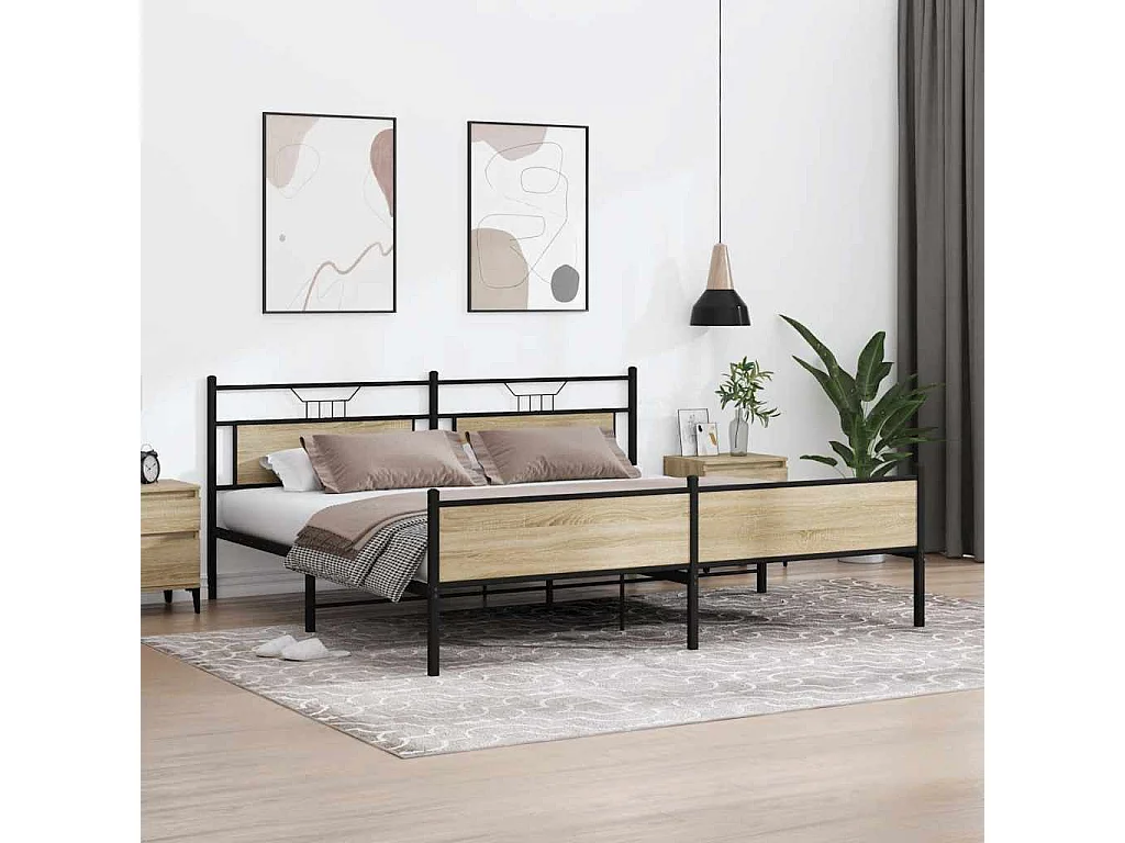 Estructura de cama sin colchón metal roble Sonoma 200x200 cm