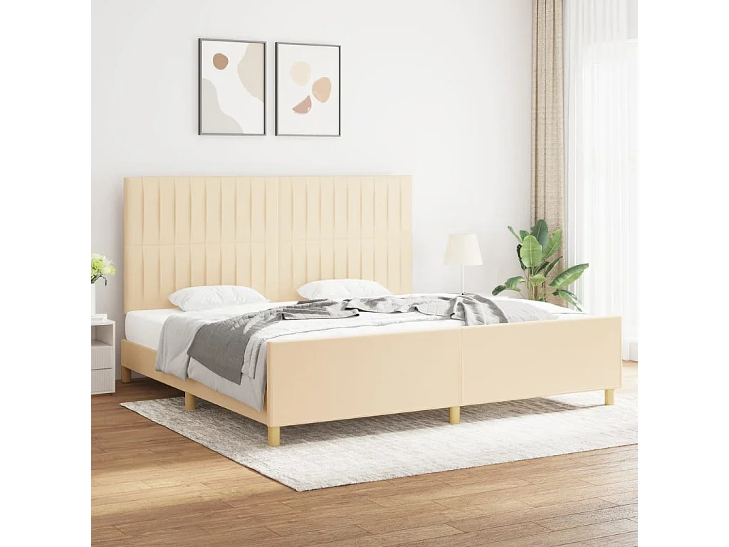 Cadre de lit sans matelas crème 200x200 cm tissu
