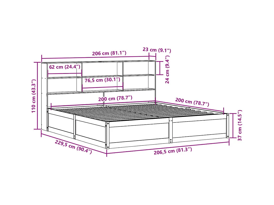 Massivholzbett ohne Matratze Wachsbraun 200x200 Kiefernholz