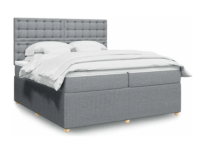 Cama box spring con colchón tela gris claro 200x200 cm
