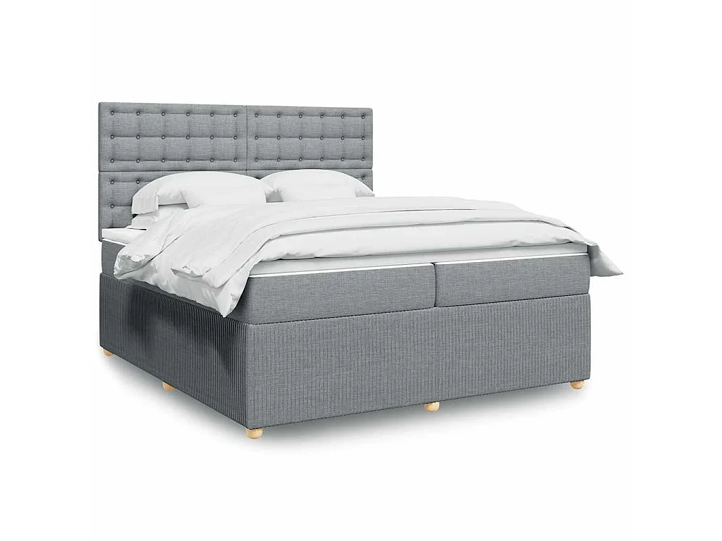 Cama com molas/colchão 200x200 cm tecido cinza-claro