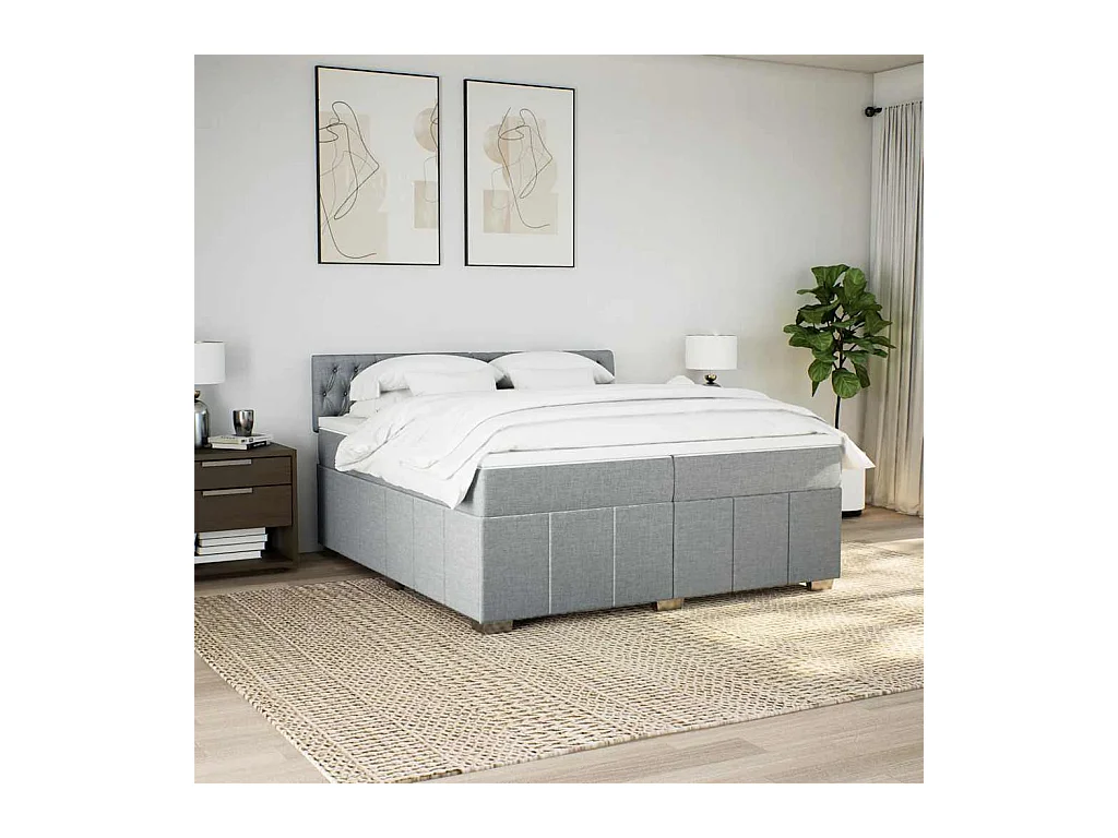 Sommier à lattes de lit avec matelas Gris clair 200x200cm Tissu
