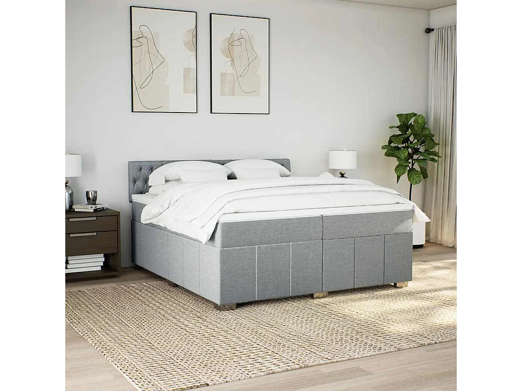 Cama com molas/colchão 200x200 cm tecido cinza-claro