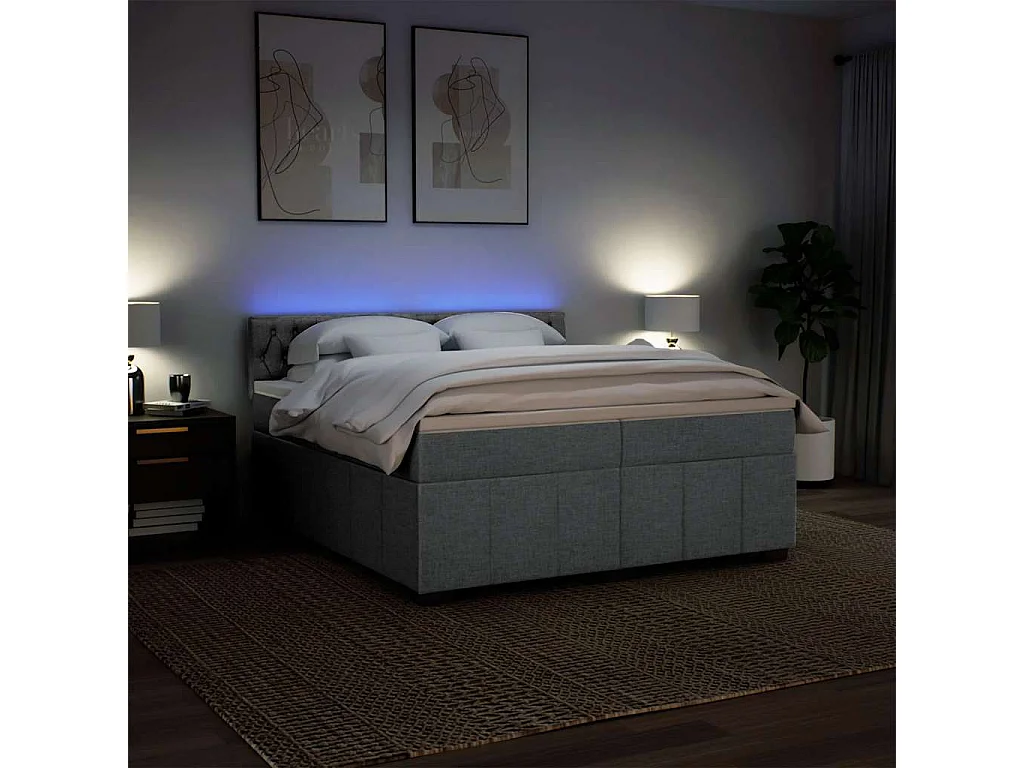 Cama com molas/colchão 200x200 cm tecido cinza-claro