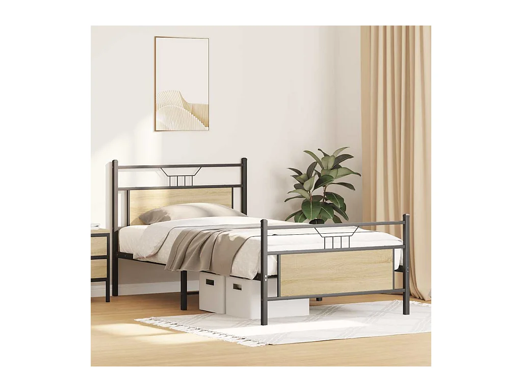 Estrutura de cama sem colchão 107x203 cm carvalho sonoma