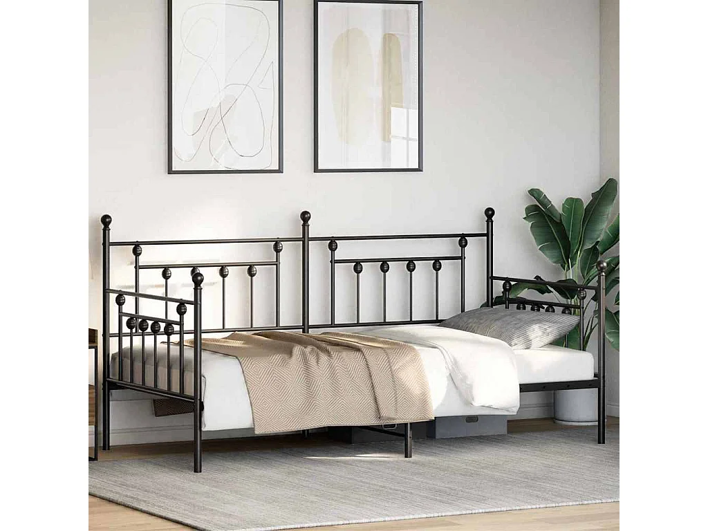 Cadre de lit de jour avec tête de lit Noir 107 x 203 cm Acier