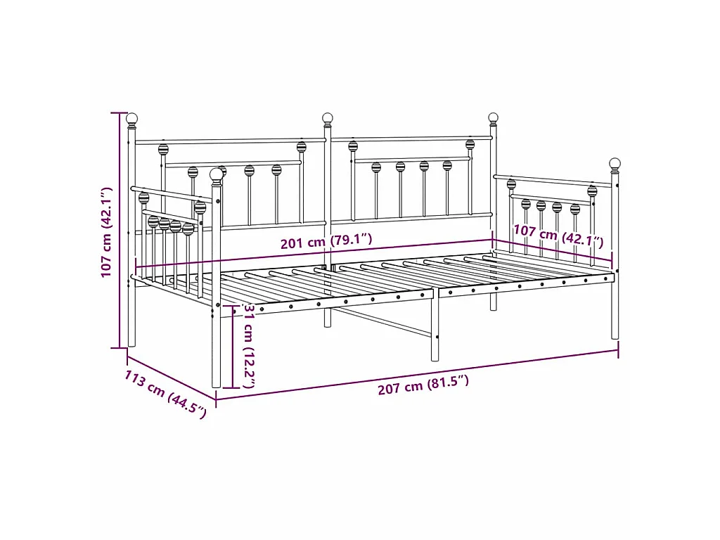 Bedframe voor een daybed Zwart 107 x 203 cm Staal