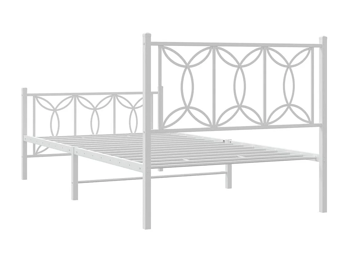 Cadre de lit métal sans matelas et pied de lit blanc 107x203 cm