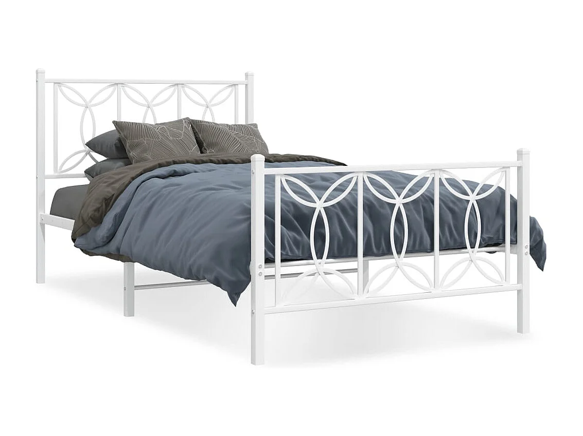 Cadre de lit métal sans matelas et pied de lit blanc 107x203 cm