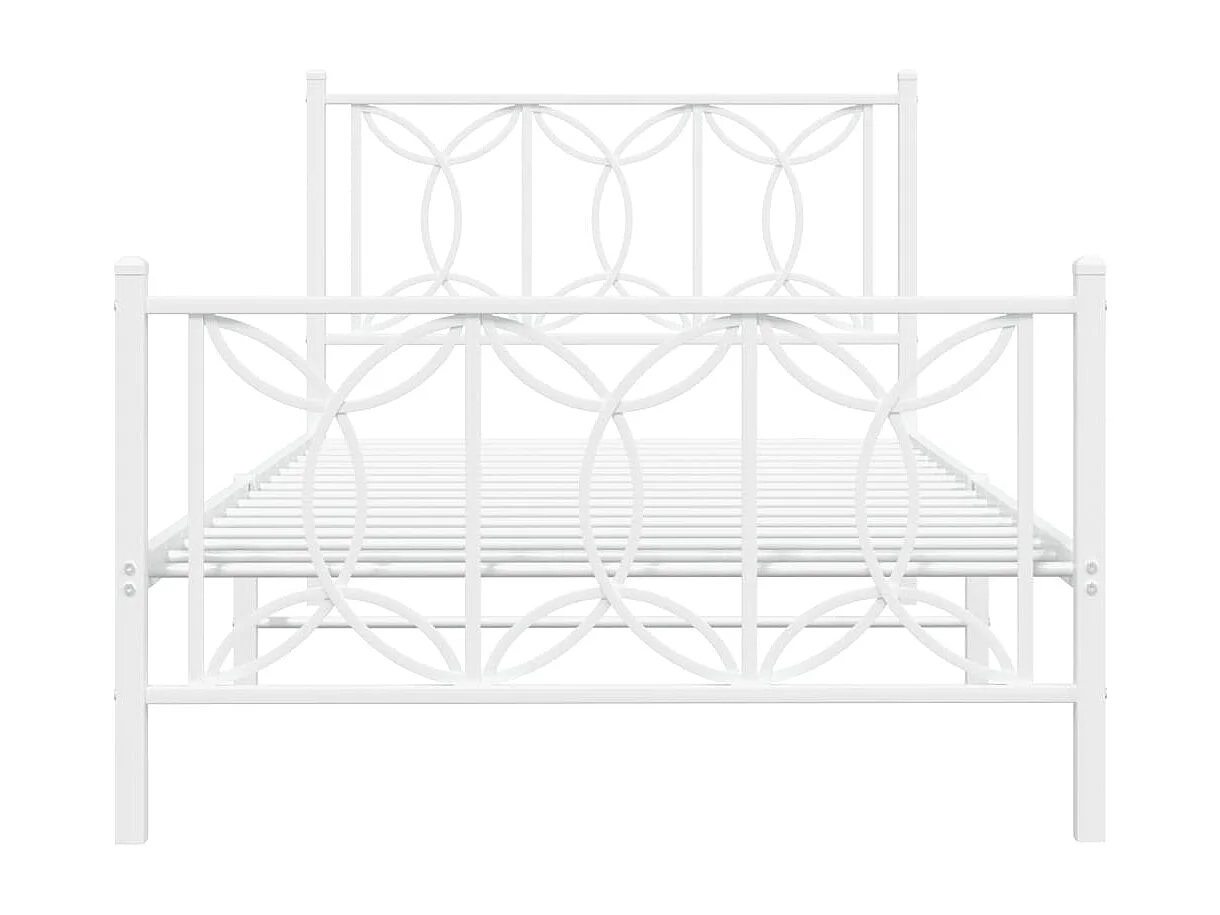 Cadre de lit métal sans matelas et pied de lit blanc 107x203 cm