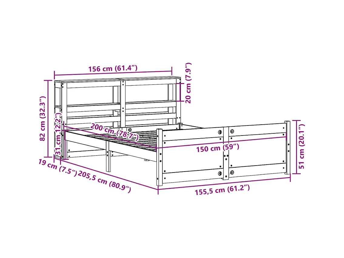 Bettgestell mit Kopfteil ohne Matratze 150x200 cm