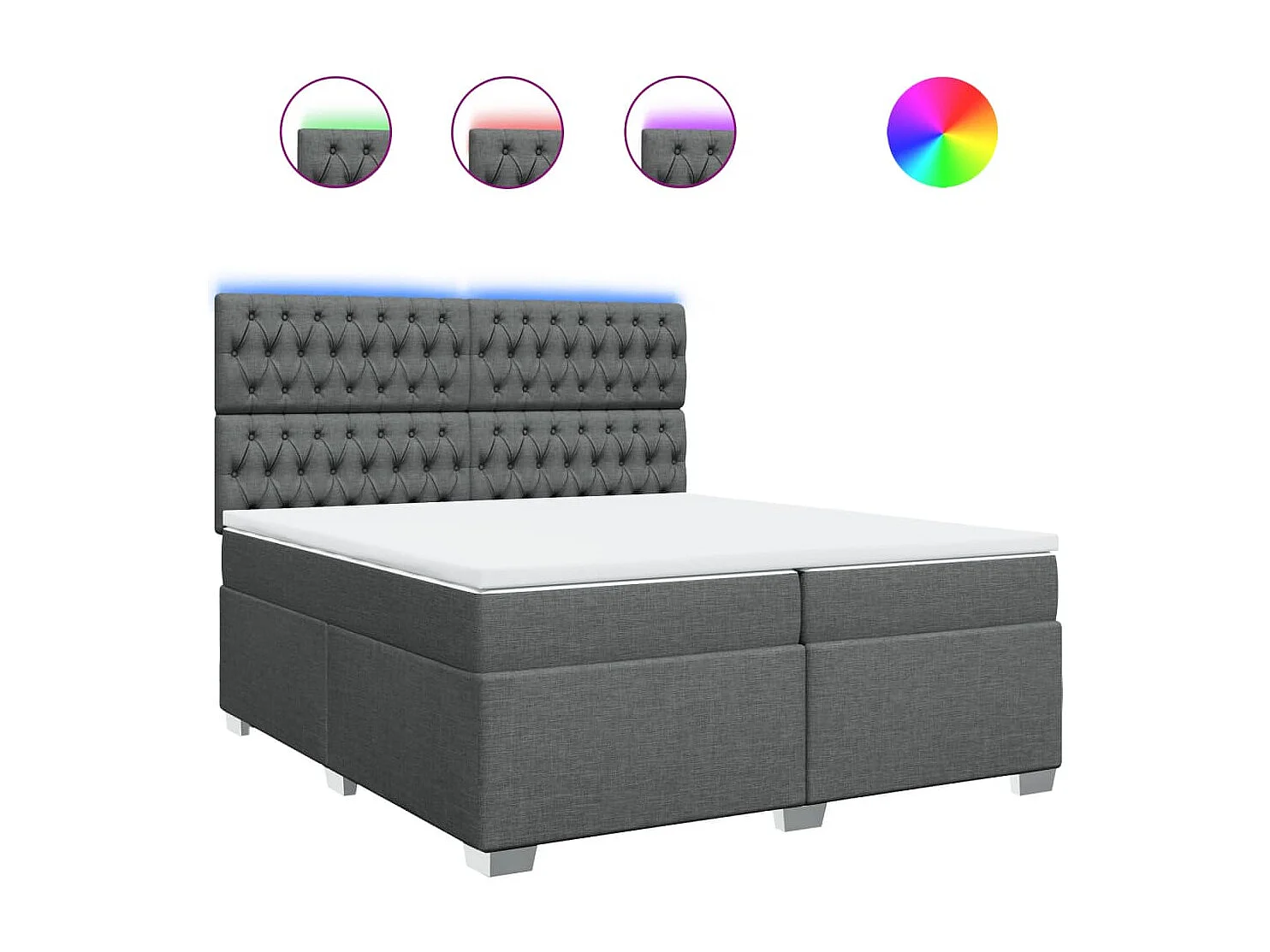 Sommier à lattes de lit avec matelas Gris foncé 200x200cm Tissu