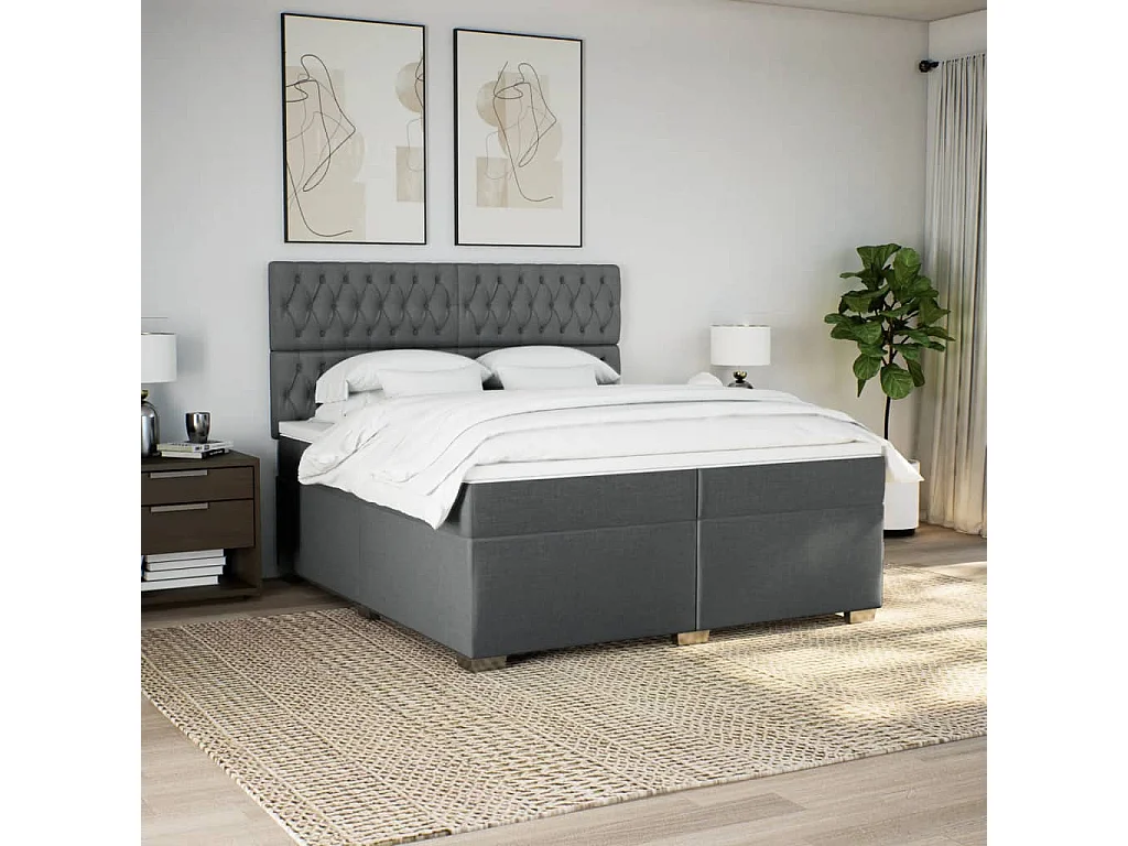 Sommier à lattes de lit avec matelas Gris foncé 200x200cm Tissu