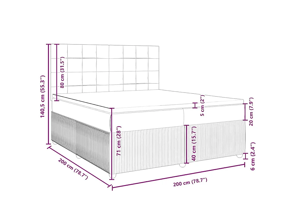 Cama box spring con colchón tela marrón oscuro 200x200 cm