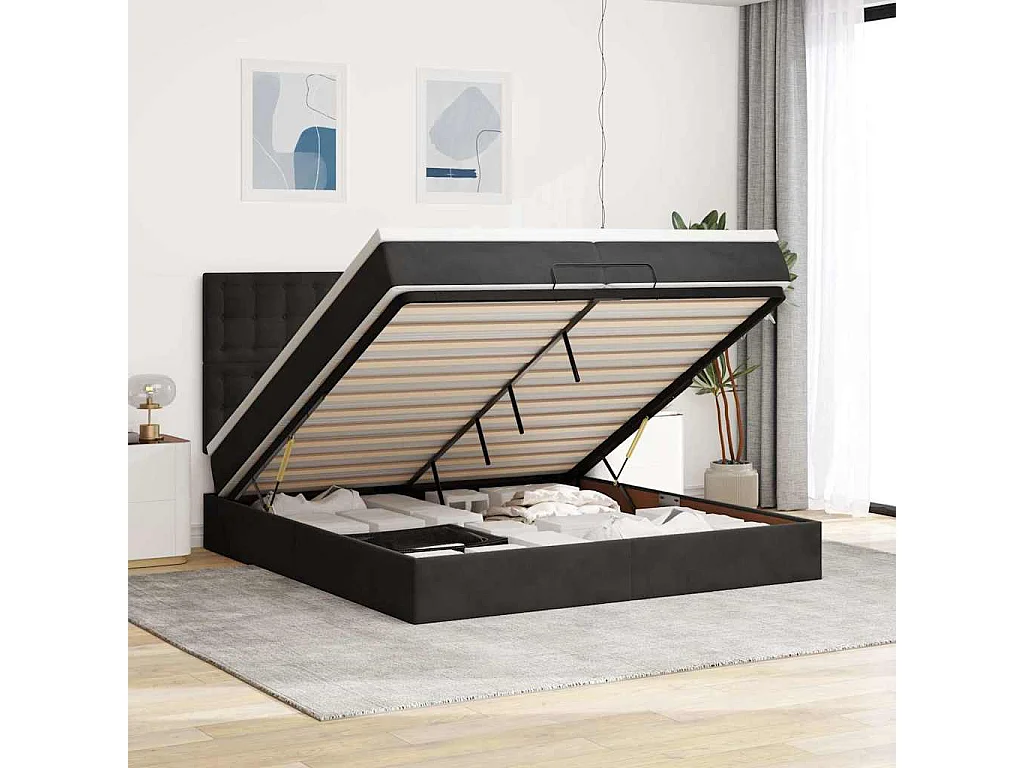 Ottoman bed met matrassen 200x200cm fluweel zwart