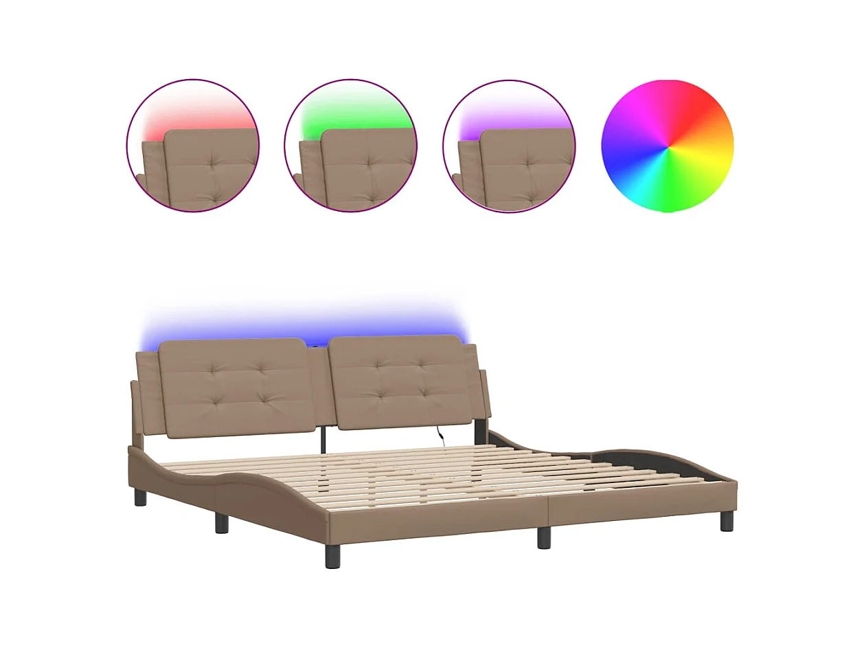 Bettgestell mit LED ohne Matratze "Zadar" Cappuccino-Braun 200x200 cm