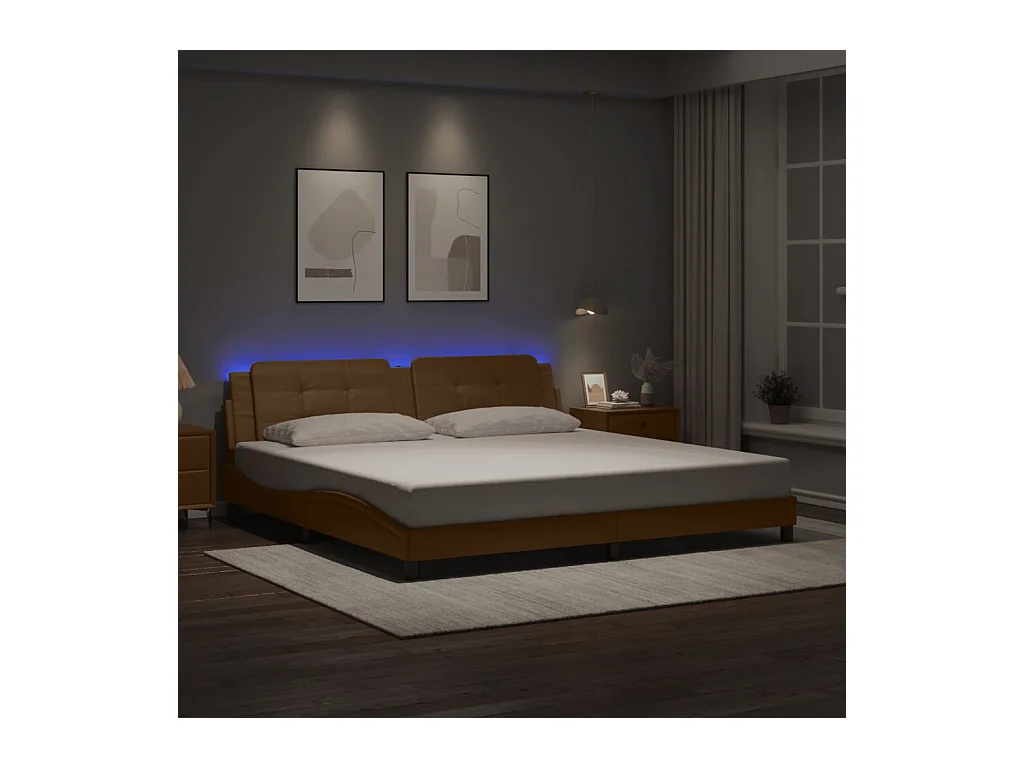 Bettgestell mit LED ohne Matratze "Zadar" Cappuccino-Braun 200x200 cm Kunstleder