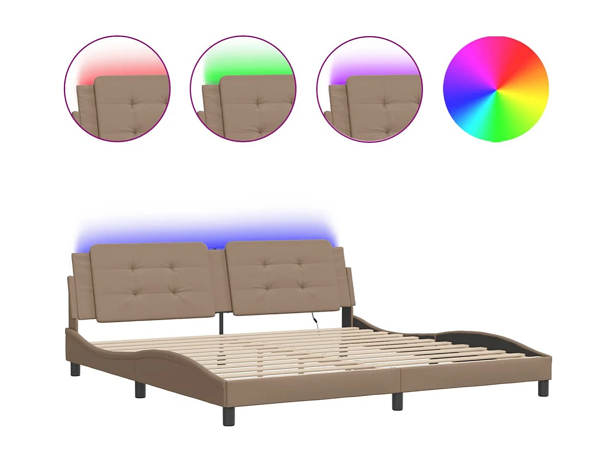 Cadre de lit avec LED sans matelas Zadar cappuccino 200x200 cm