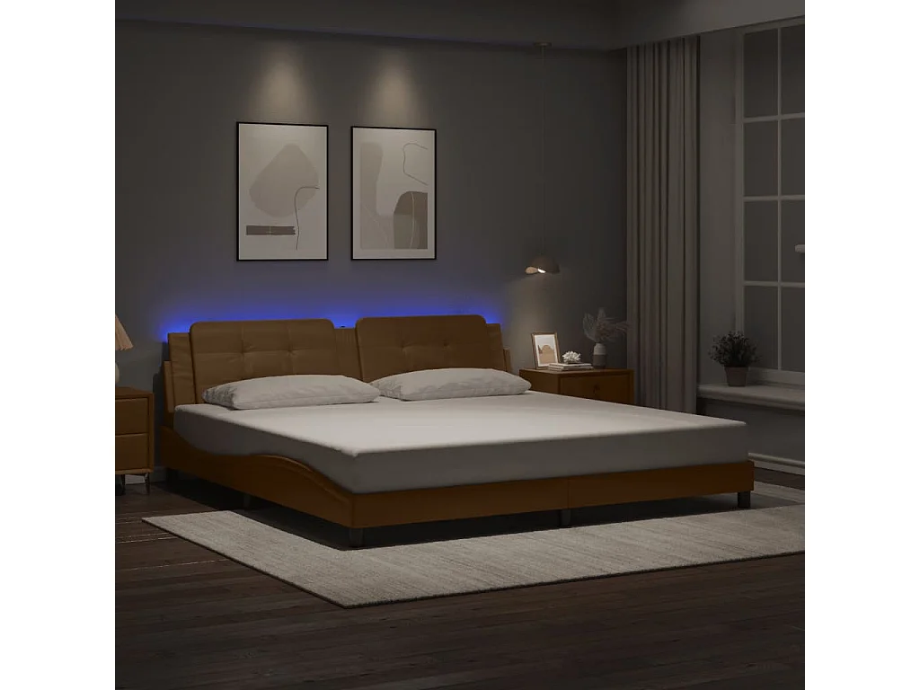 Bettgestell mit LED ohne Matratze "Zadar" Cappuccino-Braun 200x200 cm