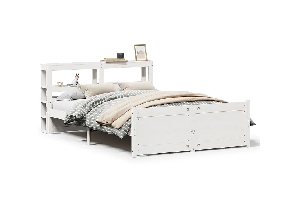 Estrutura de cama c/ cabeceira 150x200 cm pinho maciço branco