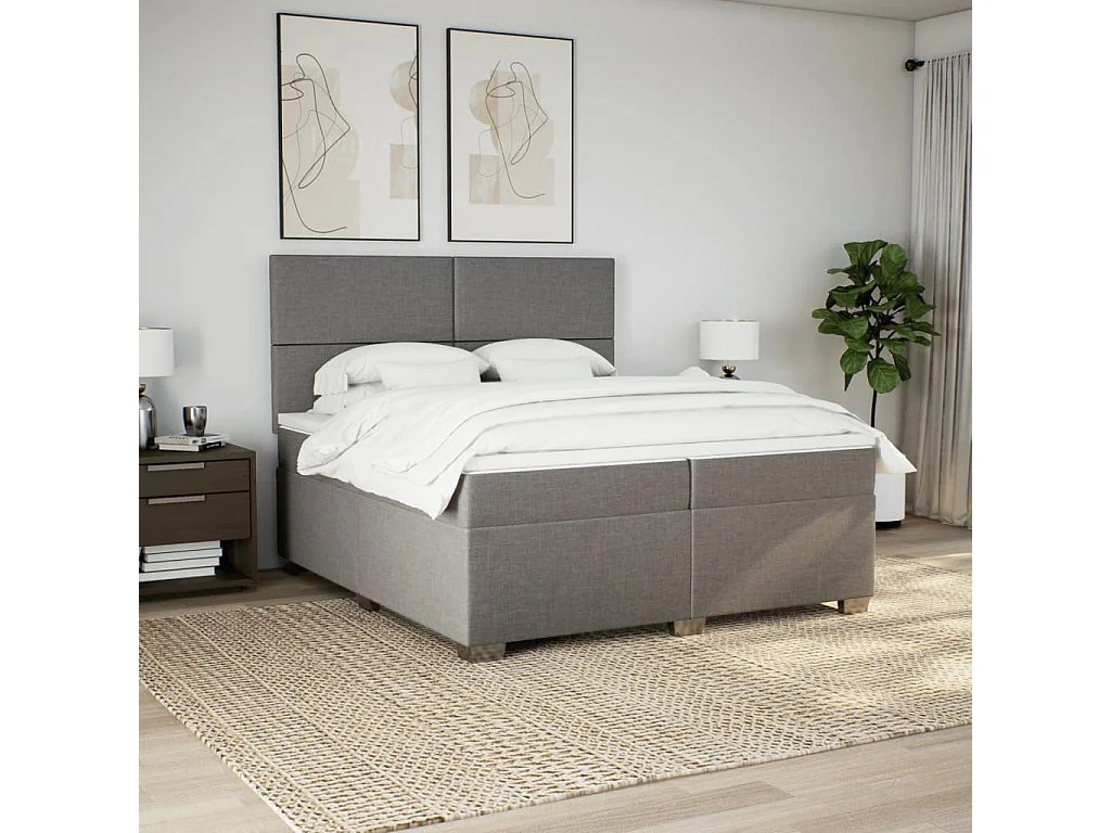 Cama com molas/colchão 200x200 cm tecido castanho-acinzentado