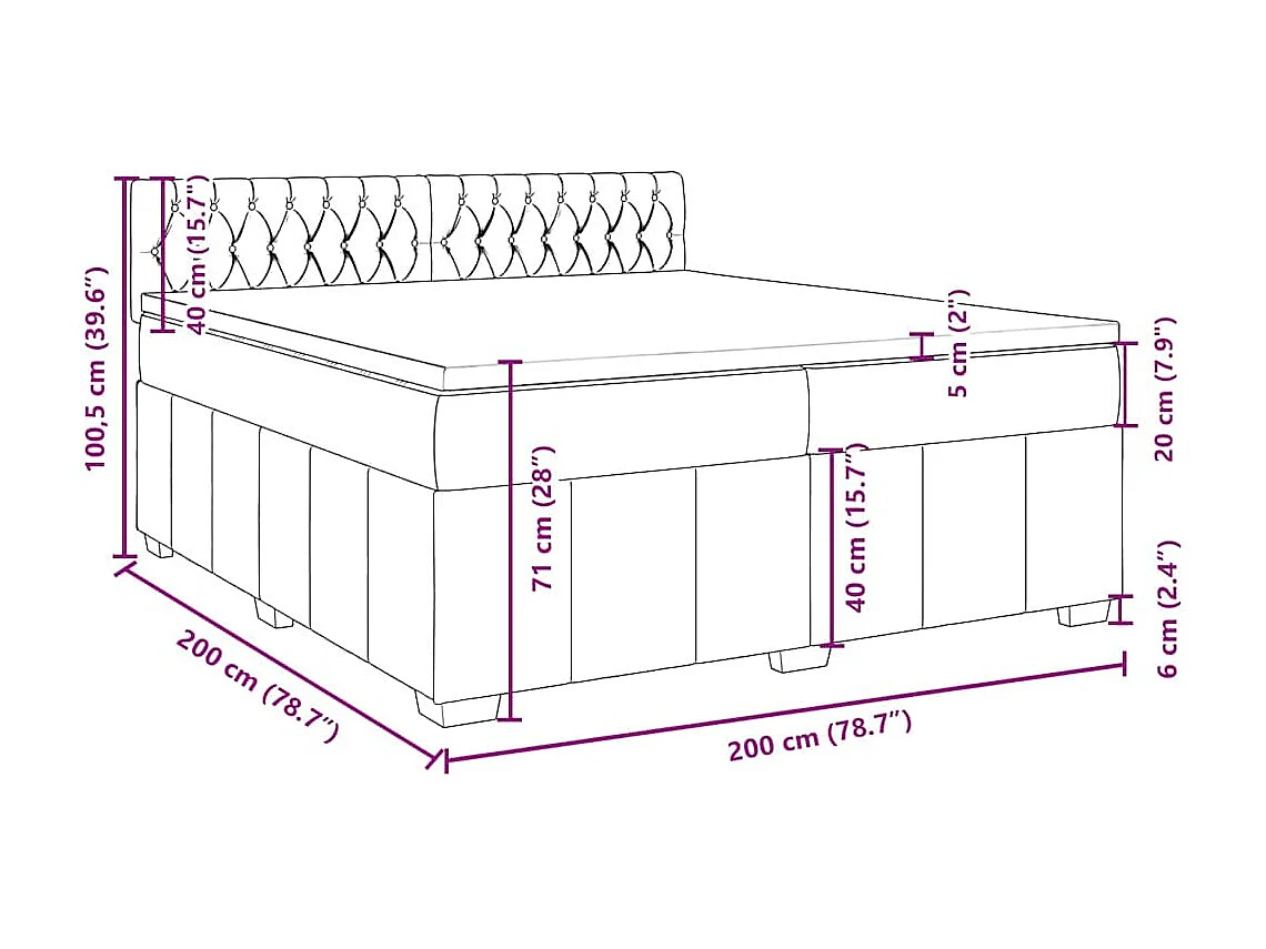 Boxspring met matras stof blauw 200x200 cm