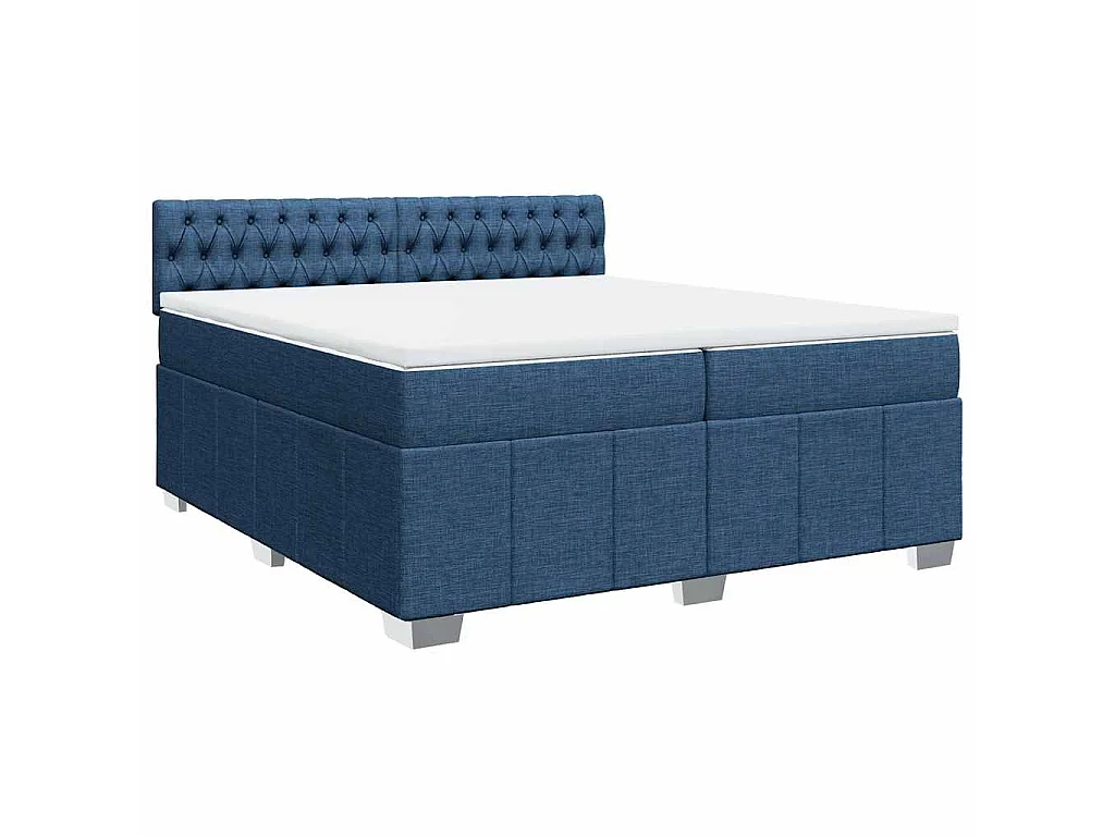 Cama box spring con colchón tela azul 200x200 cm