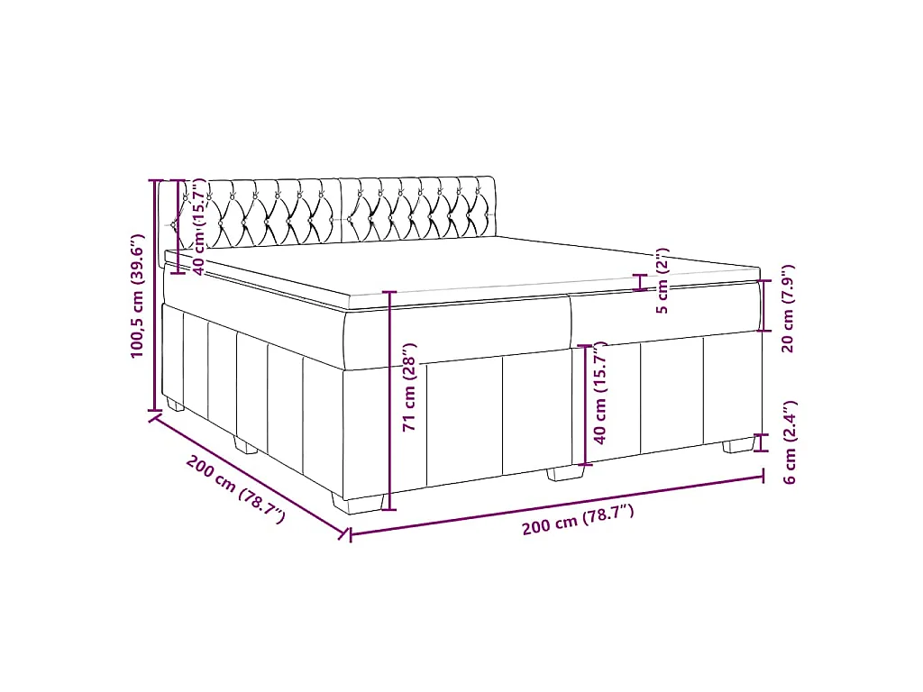 Cama box spring con colchón tela azul 200x200 cm