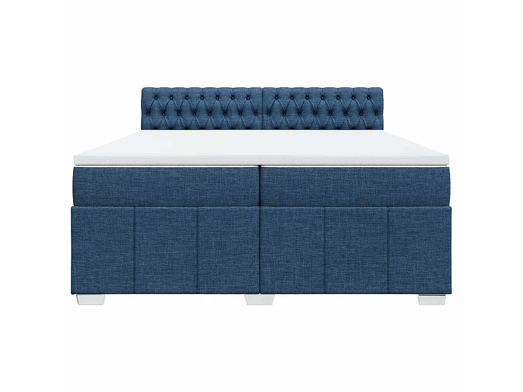 Cama box spring con colchón tela azul 200x200 cm