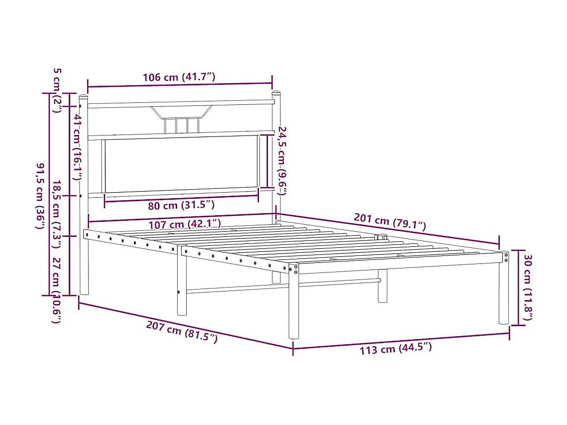 Cadre de lit sans matelas chêne sonoma 107x203 cm