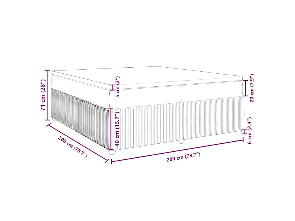 Cama box spring con colchón tela gris claro 200x200 cm