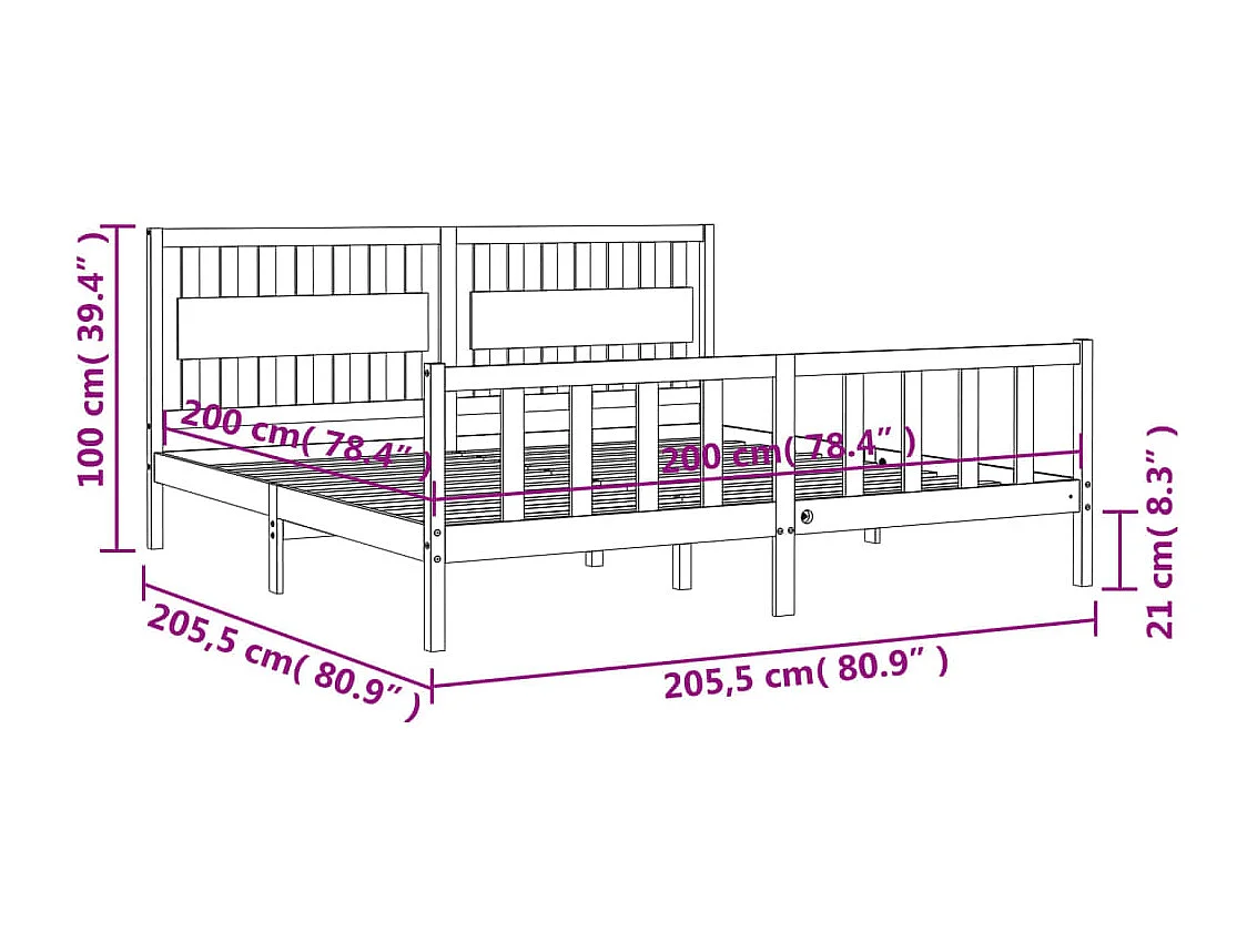 Estructura de cama sin colchón madera maciza de pino 200x200 cm