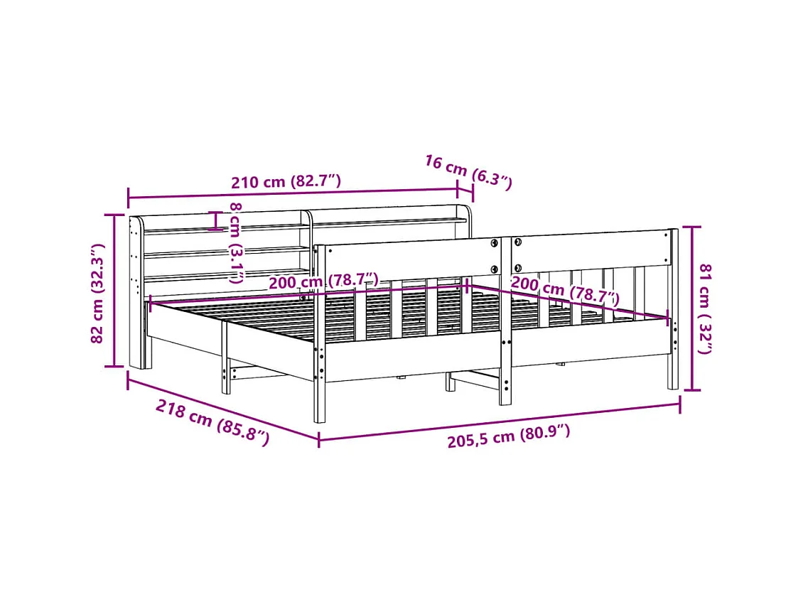 Massivholzbett ohne Matratze Weiß 200x200 cm Kiefernholz