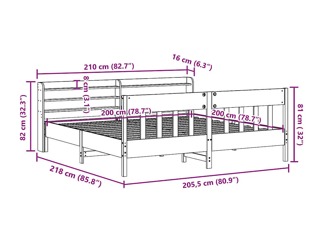 Cadre de lit sans matelas blanc 200x200 cm bois massif de pin