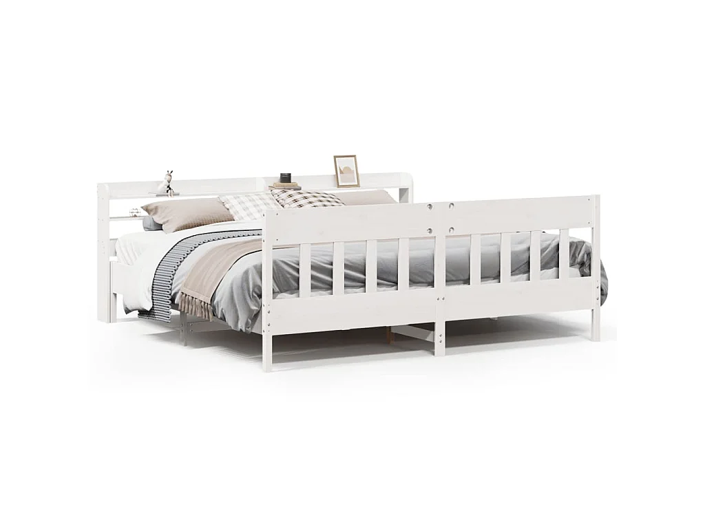 Cadre de lit sans matelas blanc 200x200 cm bois massif de pin