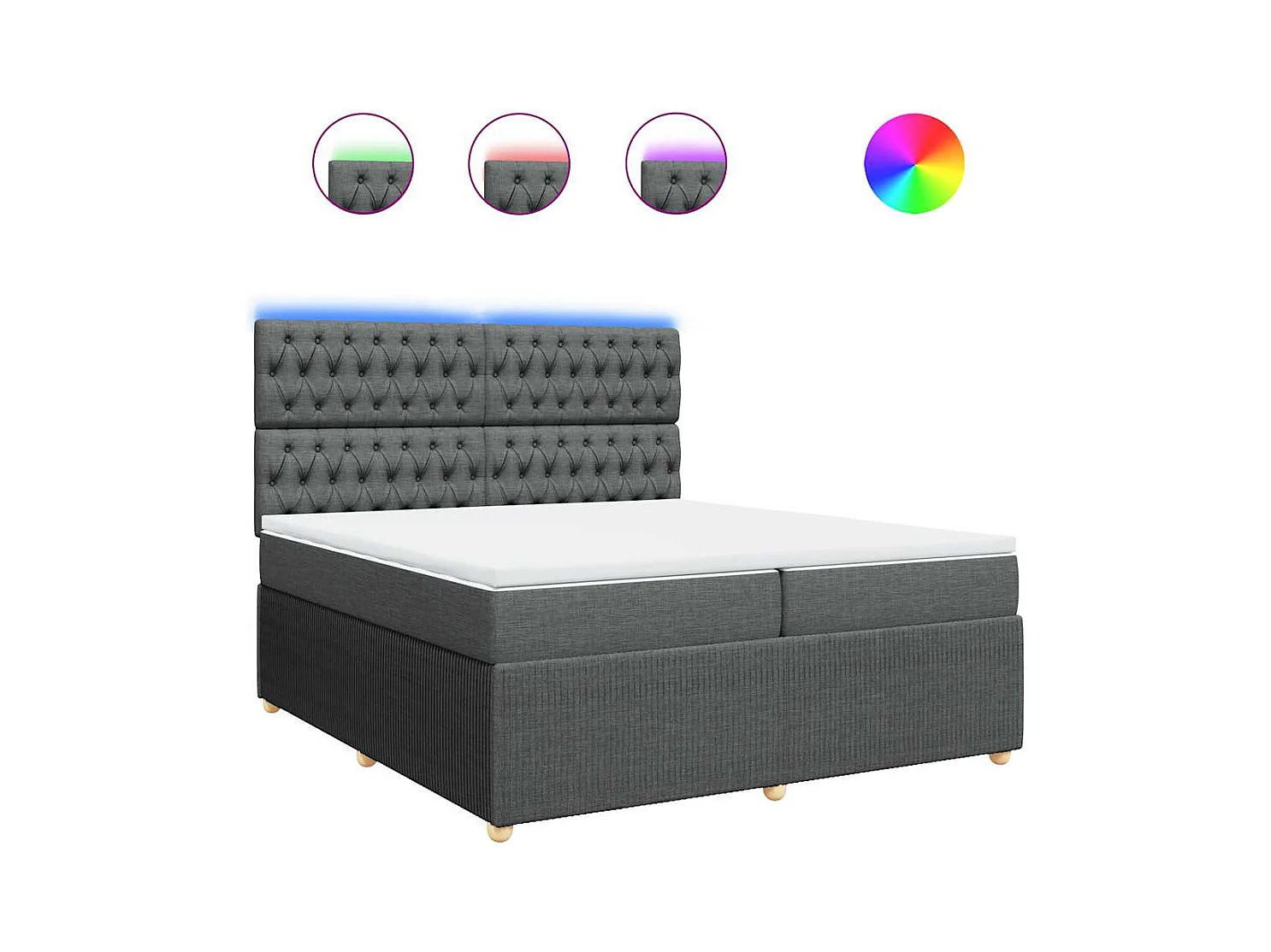 Sommier à lattes de lit avec matelas Gris foncé 200x200cm Tissu