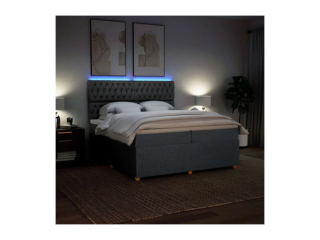 Sommier à lattes de lit avec matelas Gris foncé 200x200cm Tissu