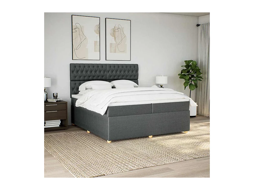 Sommier à lattes de lit avec matelas Gris foncé 200x200cm Tissu