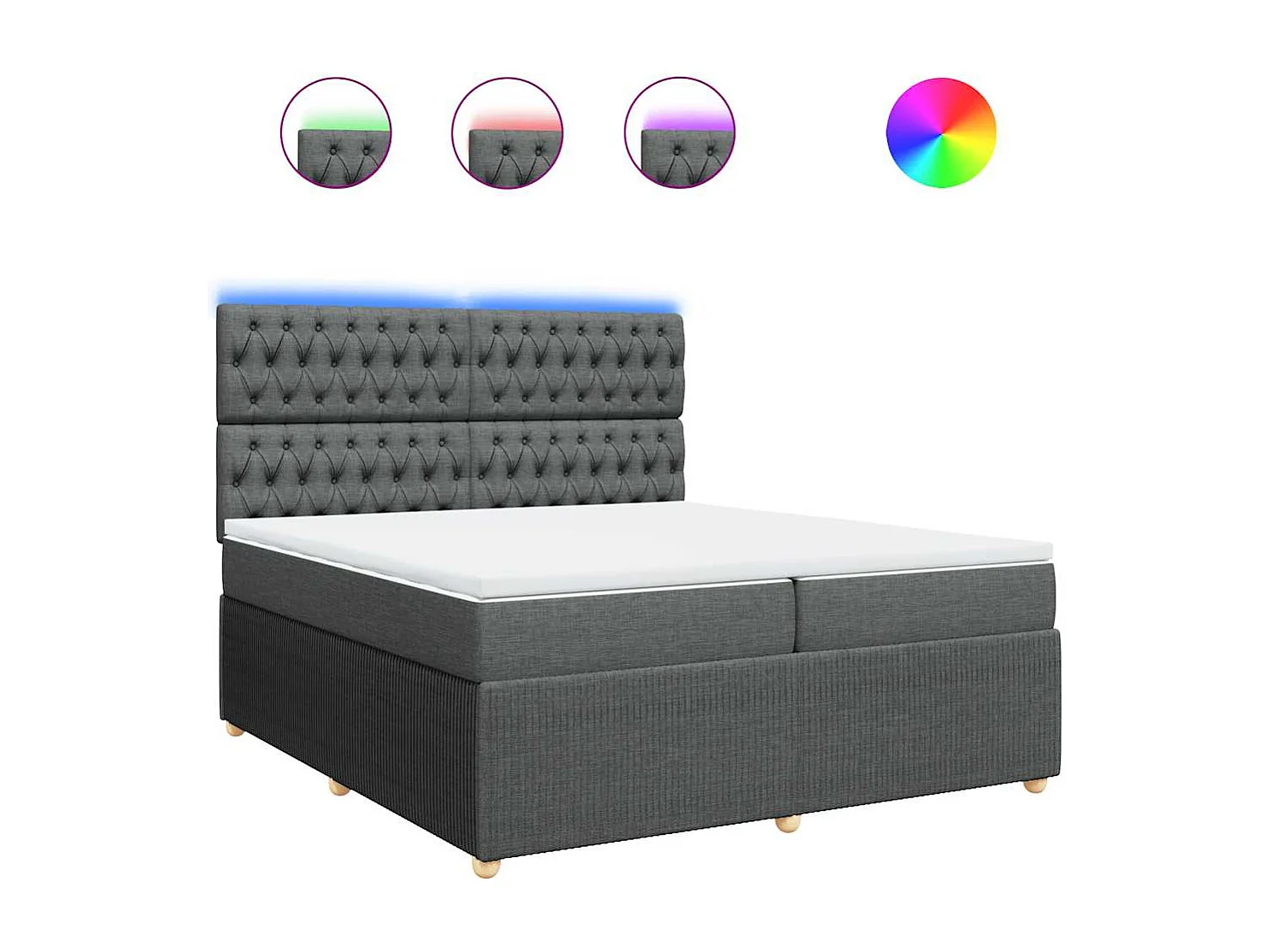 Sommier à lattes de lit avec matelas Gris foncé 200x200cm Tissu
