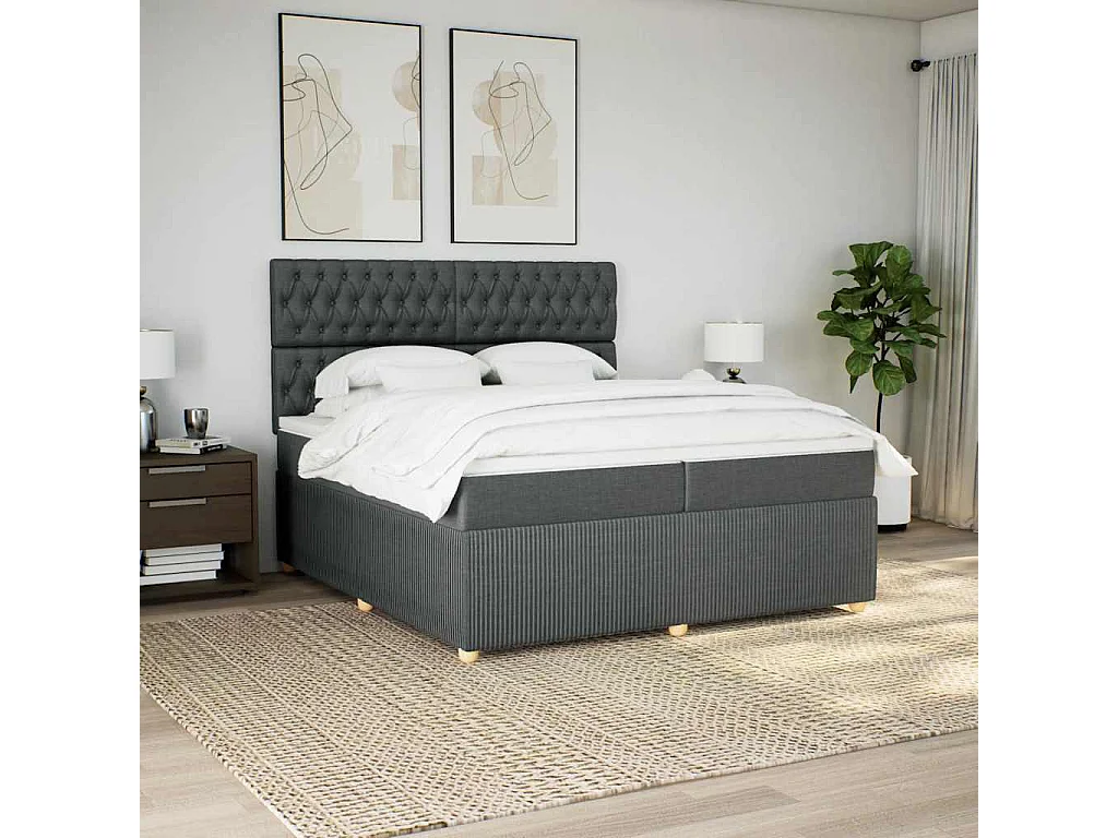 Sommier à lattes de lit avec matelas Gris foncé 200x200cm Tissu