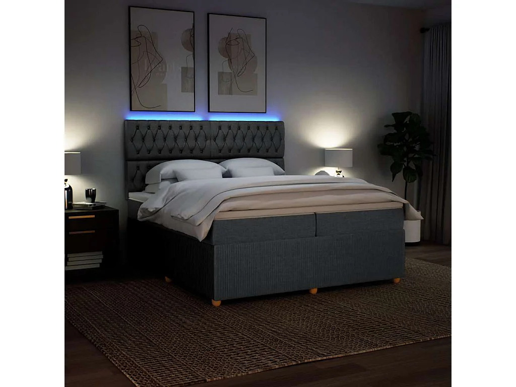 Sommier à lattes de lit avec matelas Gris foncé 200x200cm Tissu