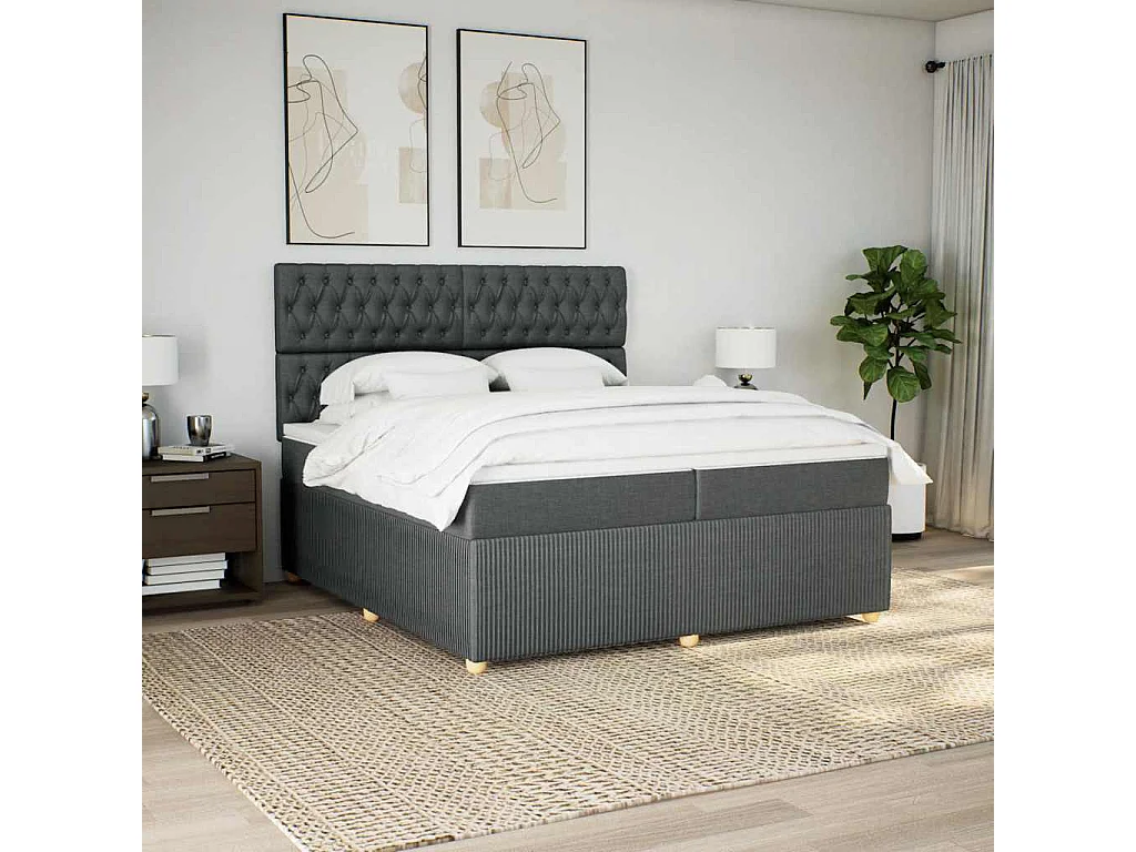 Sommier à lattes de lit avec matelas Gris foncé 200x200cm Tissu