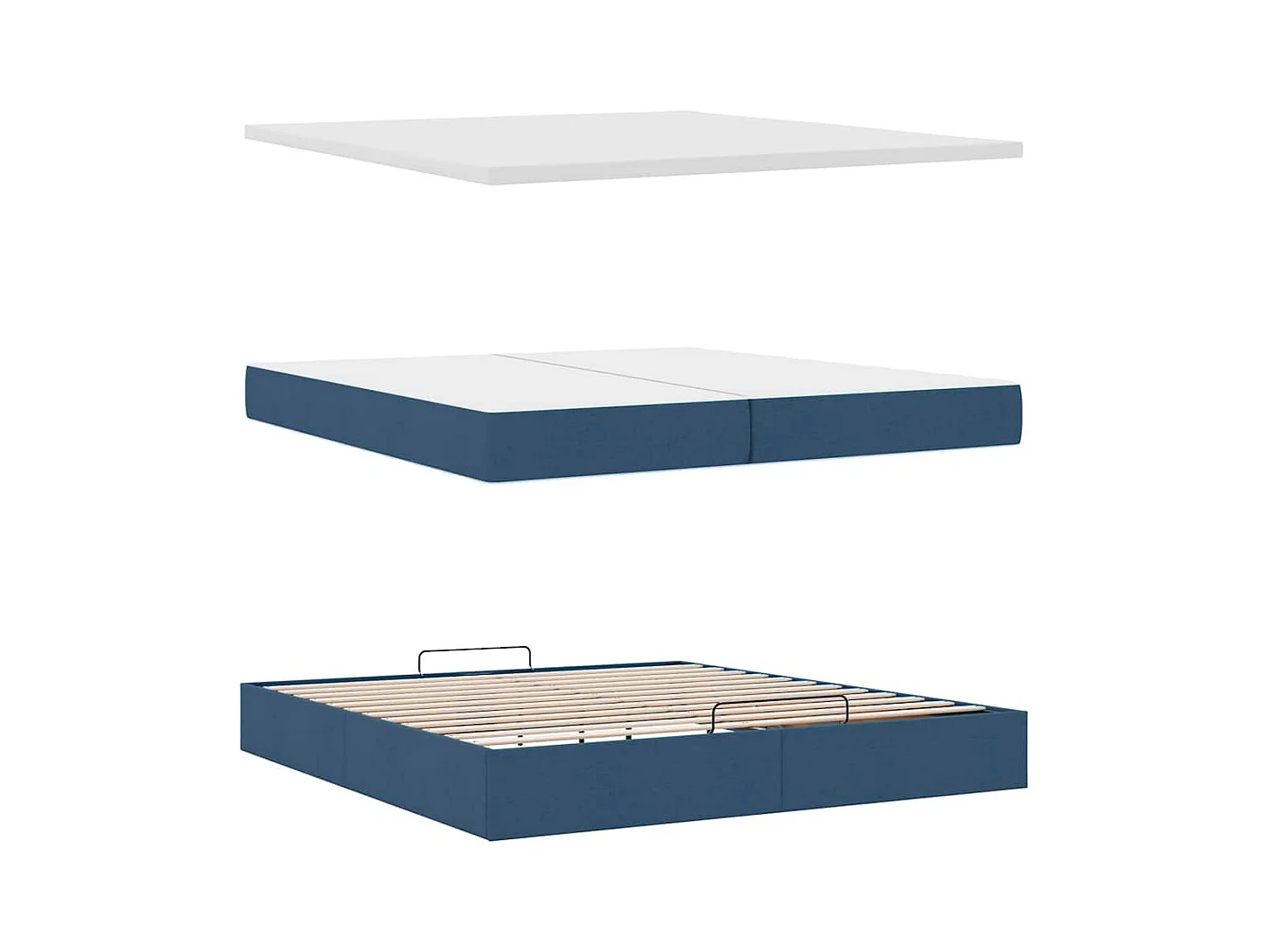 Cadre de lit ottoman avec matelas bleu 200x200cm tissu