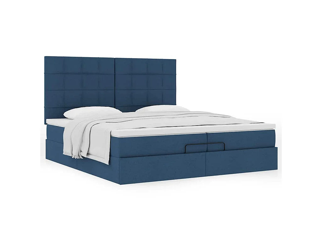 Estrutura de cama otomana com colchões 200x200cm tecido azul